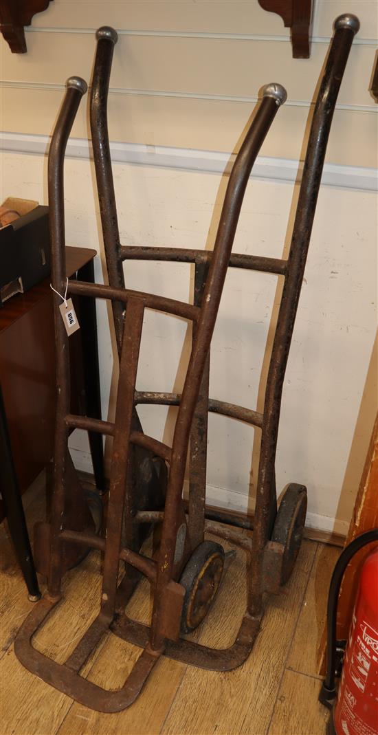 Two wrought iron porters trolleys from Harveys Brewery